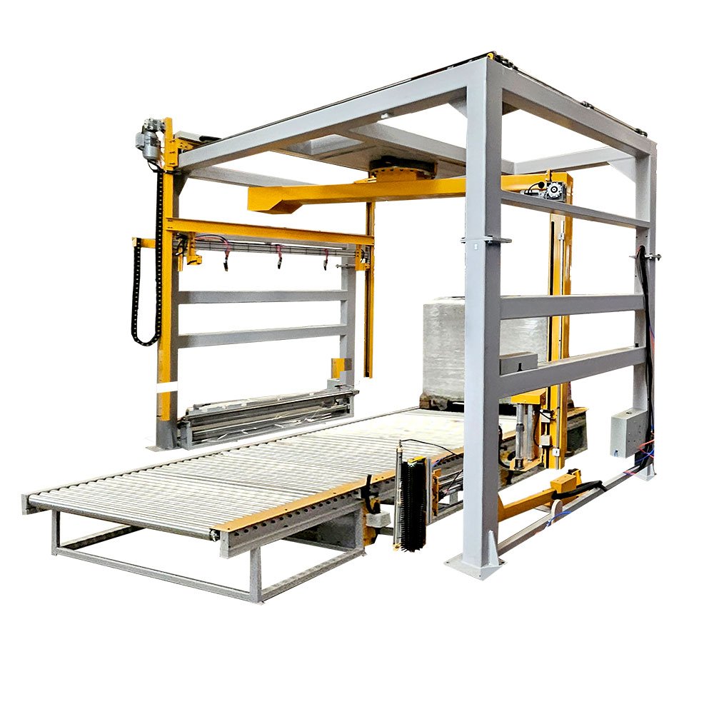 Rotary Arm Wrap on Line Fully Automatic Pallet Wrapping Machine Pallet Stretch Wrapper With Top Sheet Applier